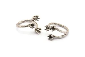 Adjustable Ring Settings - 2 Antique Silver Plated Brass 6 Claw Ring Blanks - Pad Size 4mm N0321 H0121