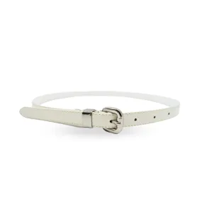 CARRIE -  Women's Off-White Patent Skinny Leather Belt with Silver Buckle