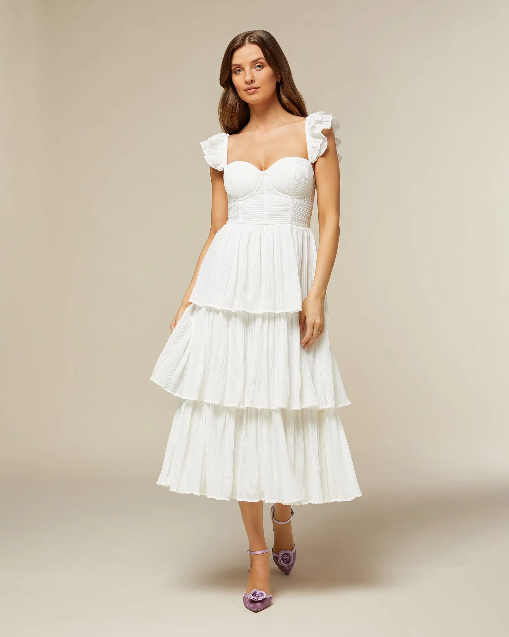 Corset Pleated Midi Dress