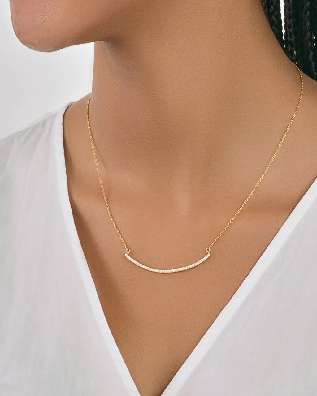 CZ Curved Bar Necklace