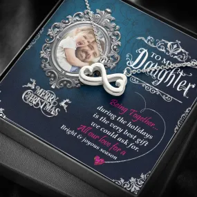 Dad To Daughter Infinity Heart Necklace With Custom Photo Message Card Wishing Marry Christmas