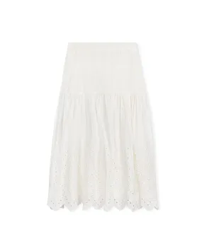 Eyelet Poplin Scalloped Hem Midi Skirt