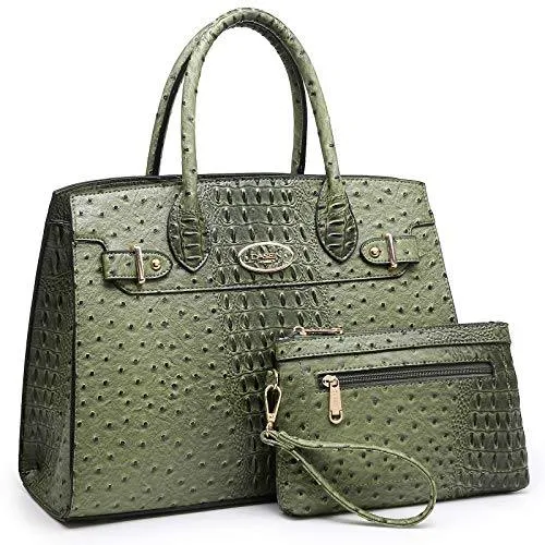 Fashion embossed Shoulder Top Handle Satchel Tote Bag with Matching Clutch l Dasein