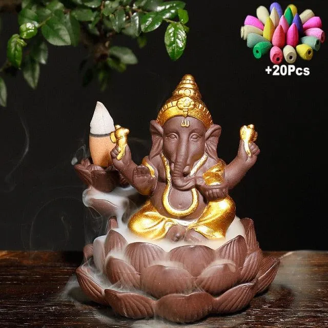 'Ganesha Lotus' Ceramic Incense Holder