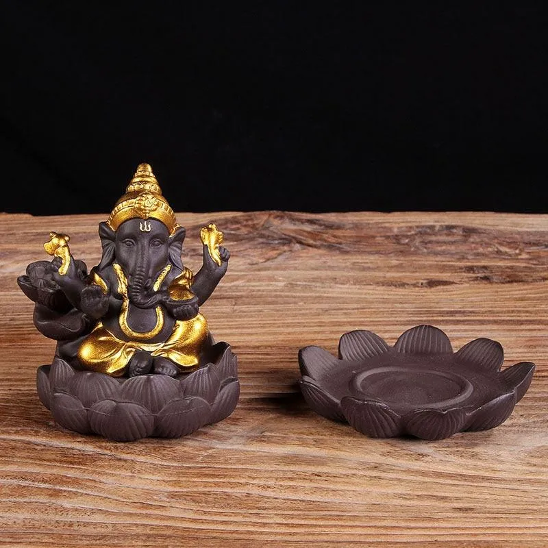 'Ganesha Lotus' Ceramic Incense Holder