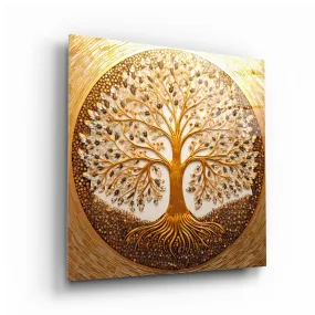 Golden Tree of Life Glass Wall Art