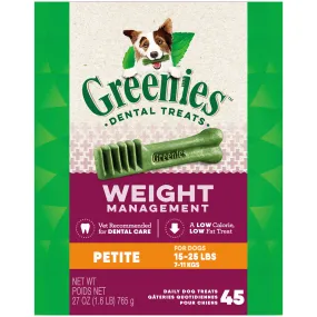 GREENIES Weight Management Petite Natural Dog Dental Care Chews Weight Control Dog Treats, 27 oz. Pack (45 Treats)