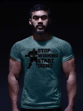 GymX Carbon Green Stop Wishing Start Doing Tee- Sale