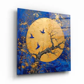 "Golden Flight: Harmony in the Sky" Glass Wall Art