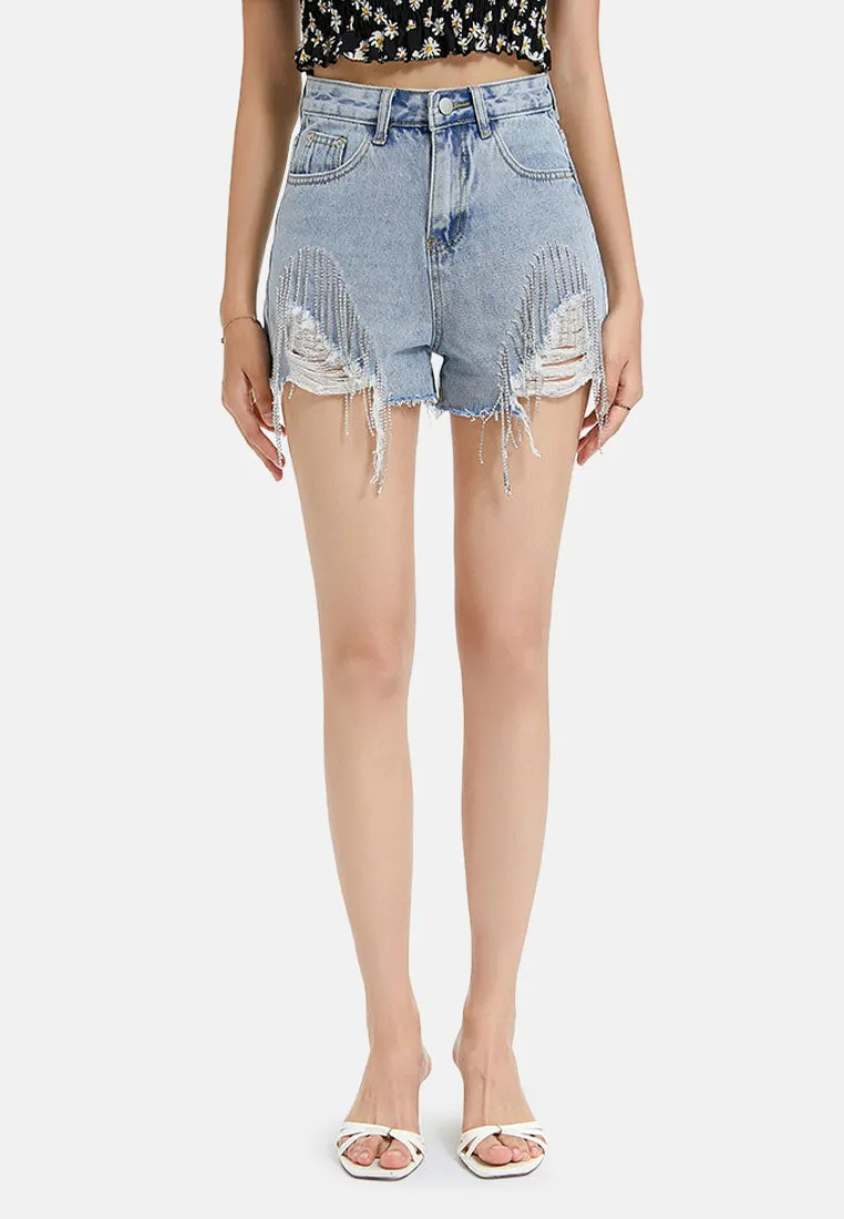 rhinestone rugged denim shorts