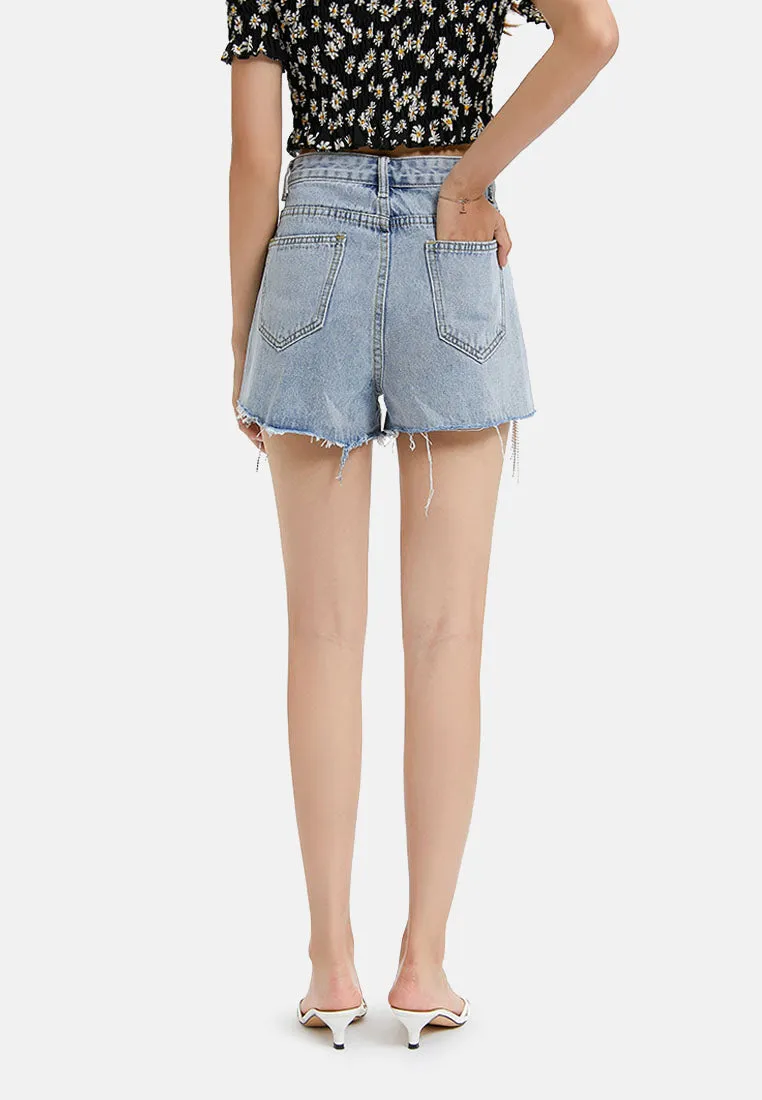 rhinestone rugged denim shorts