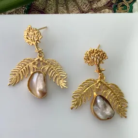 Salvanity Brass Gold - AYEVA (Tree of Life) 18 CT Matt Gold Plated Earrings - Baroque