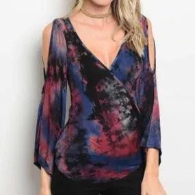 Tie-Die Flared Sleeve Top Multicolor